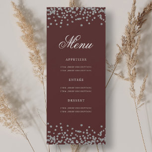 Elegant 70 Birthday Menu Silver Confetti Burgundy Invitation