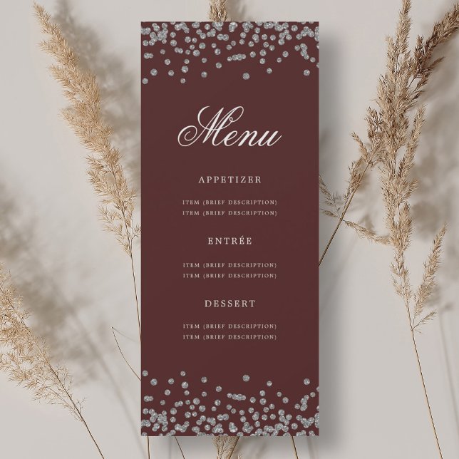 Elegant 70 Birthday Menu Silver Confetti Burgundy Invitation (Elegant 70 Birthday Menu Silver Confetti Burgundy Invitation)