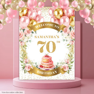 Elegant 70th Birthday Blush Gold Party Banner Tapestry