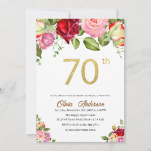 Elegant 70th  Birthday Celebration Watercolor Glit Invitation