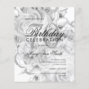 Elegant 70th Birthday Floral Silver White Invite Flyer