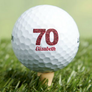 Elegant 70th Birthday Gift - Red Leopard Print Golf Balls