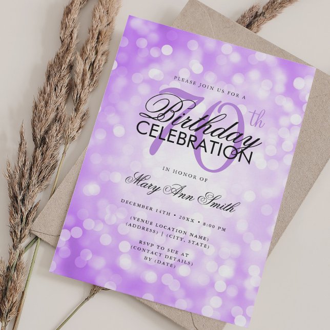 Elegant 70th Birthday Glam Purple Shimmer Light Invitation (Elegant 70th Birthday Glam Purple Shimmer Light Invitation)