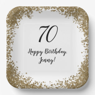 Elegant 70th Birthday Gold Confetti Modern Paper Plate