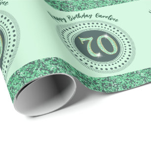 Elegant 70th Birthday Green Glitter with Stripes Wrapping Paper