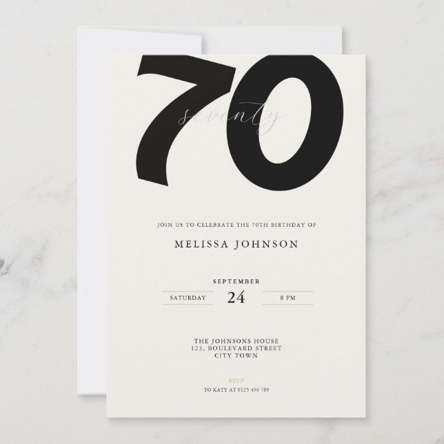 Elegant 70th Birthday Invitation - Minimal Style (Front)