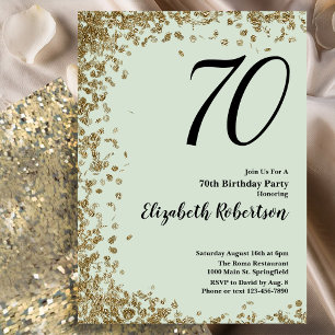 Elegant 70th Birthday Invitation Sage Gold Sequins