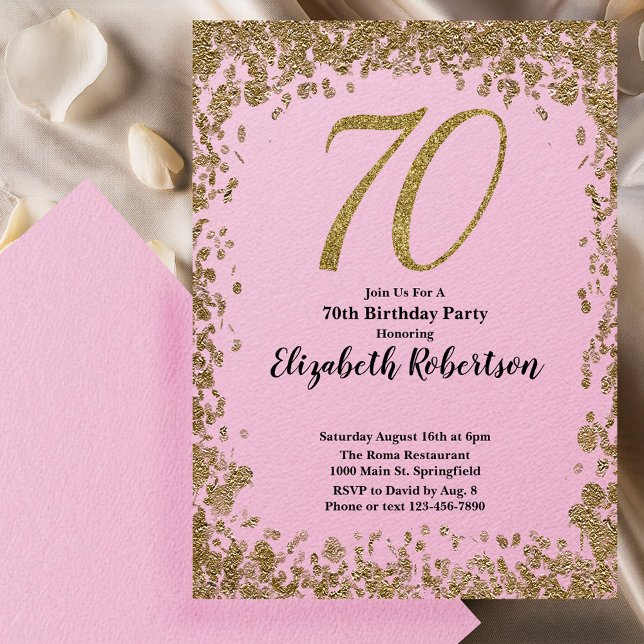 Elegant 70th Birthday Invitation With Gold Sequins (Creator Uploaded)