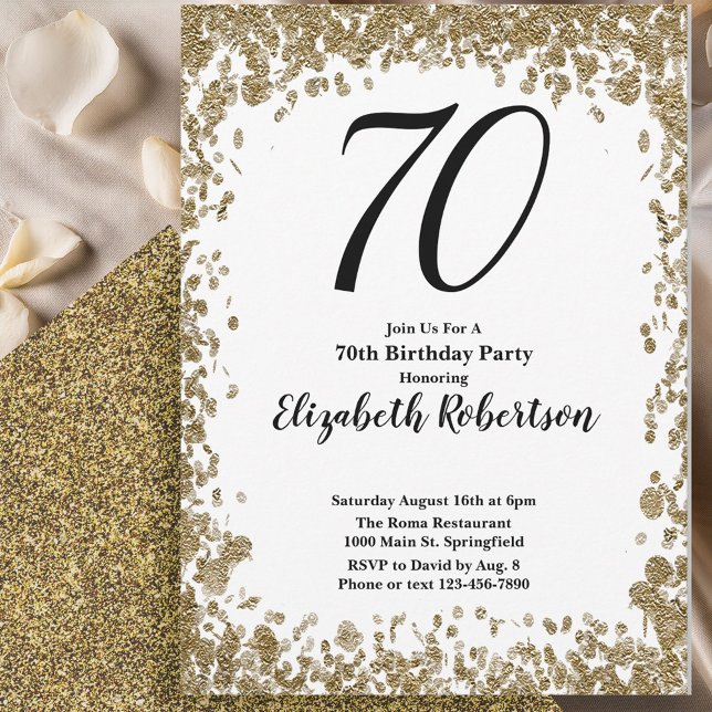 Elegant 70th Birthday Invitation With Gold Sequins (Creator Uploaded)