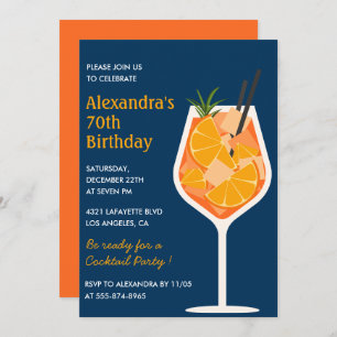 Elegant 70th birthday invitations Cocktail Navy