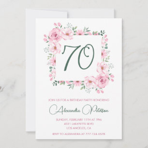 Elegant 70th birthday invitations Floral  Pink