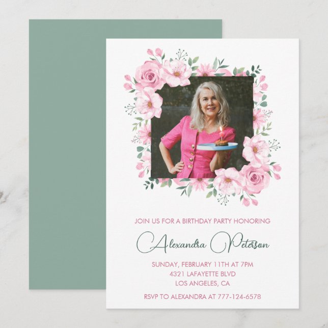 Elegant 70th birthday invitations Photo Boho (Front/Back)