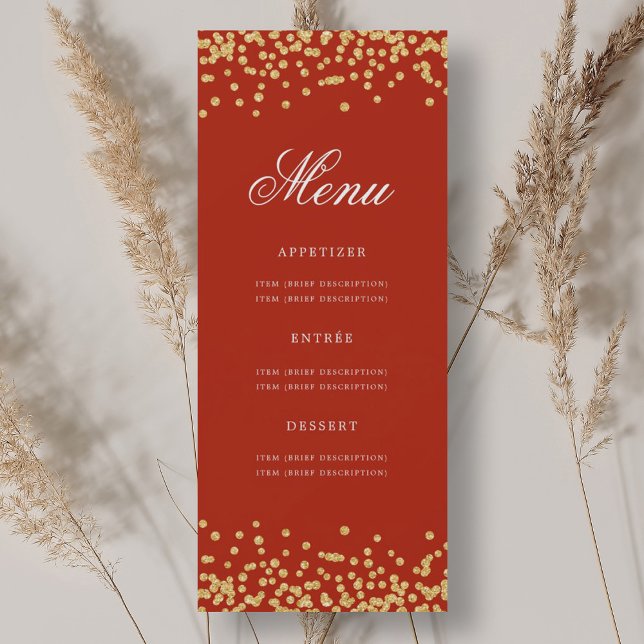 Elegant 70th Birthday Menu Gold Red Confetti Invitation (Elegant 70th Birthday Menu Gold Red Confetti Invitation)
