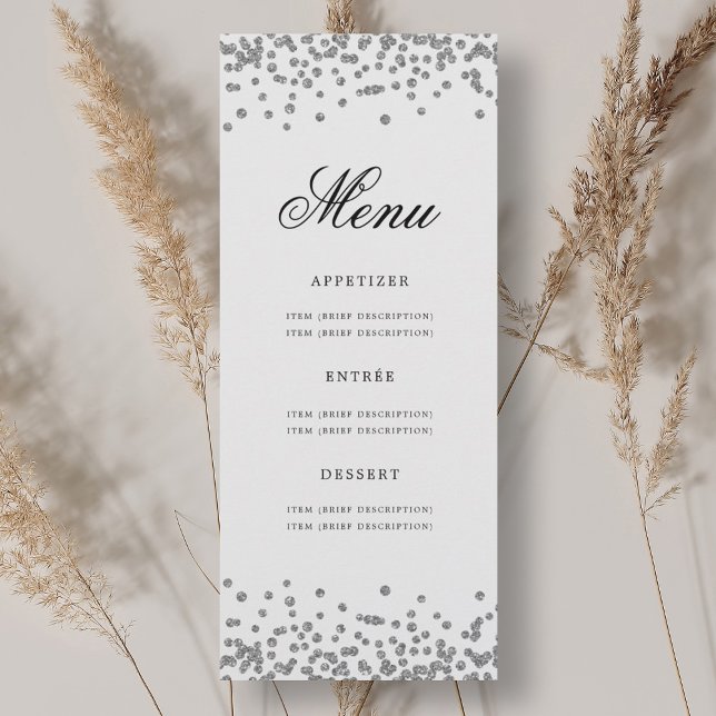 Elegant 70th Birthday Menu Silver Confetti Invitation (Elegant 70th Birthday Menu Silver Confetti Invitation)