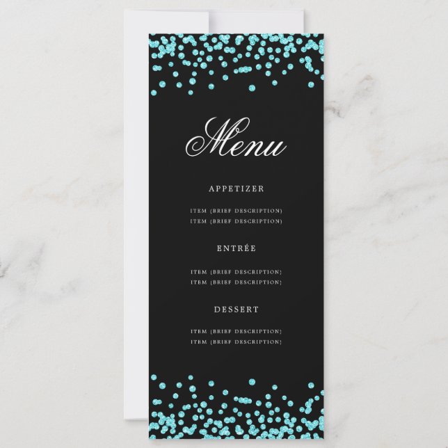 Elegant 70th Birthday Menu Teal Confetti Black  Invitation (Back)
