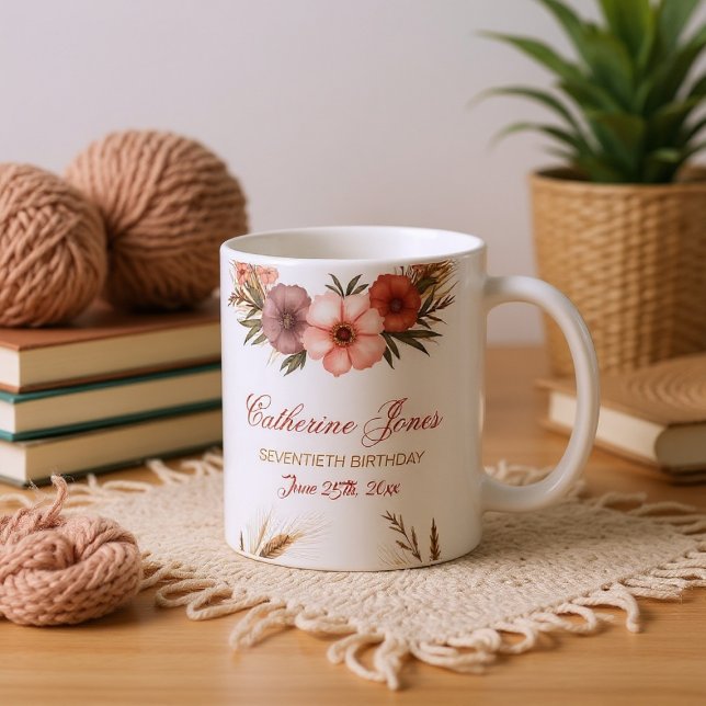 Elegant 70th Birthday Mug for Grandma – Boho Chic (Creator Uploaded)