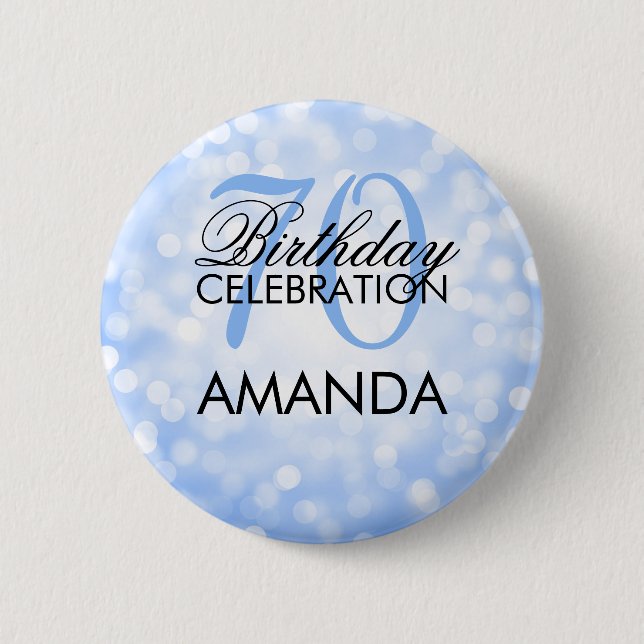 Elegant 70th Birthday Party Blue Glitter Lights 6 Cm Round Badge (Front)