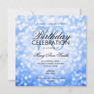 Elegant 70th Birthday Party Blue Glitter Lights Invitation