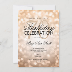 Elegant 70th Birthday Party Copper Glitter Lights Invitation