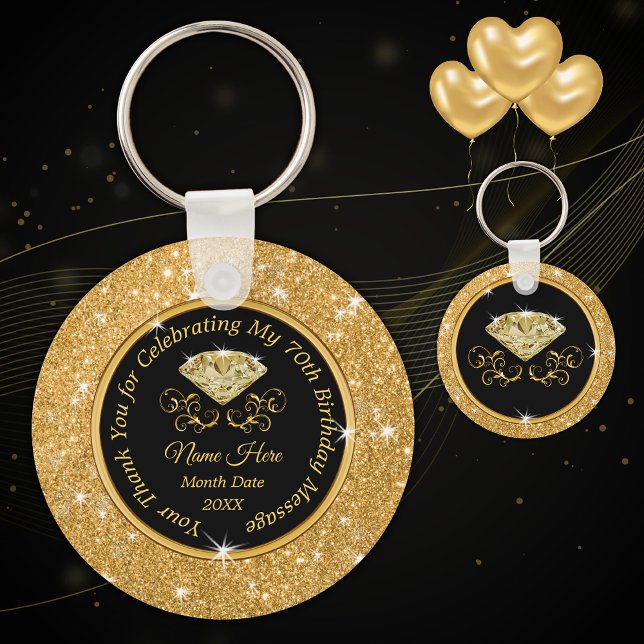 Elegant 70th Birthday Party Favors Personalized Key Ring (Creator Uploaded)