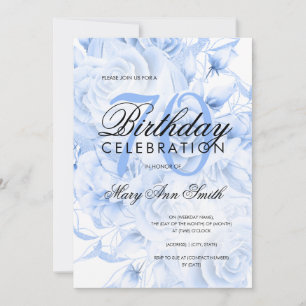 Elegant 70th Birthday Party Floral Navy Blue  Invitation