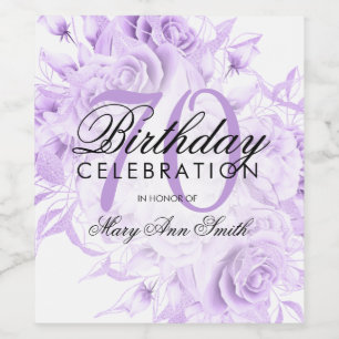 Elegant 70th Birthday Party Floral Purple  Wine Label