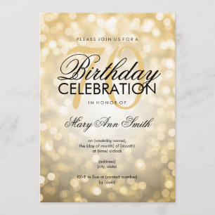 Elegant 70th Birthday Party Gold Glitter Lights Invitation