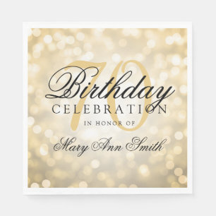 Elegant 70th Birthday Party Gold Glitter Lights Napkin