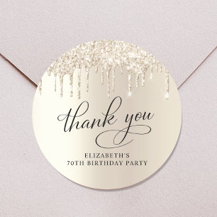 Elegant 70th Birthday Party Gold Glitter Thank You Classic Round Sticker