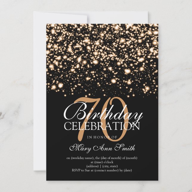 Elegant 70th Birthday Party Gold Midnight Glam Invitation (Front)