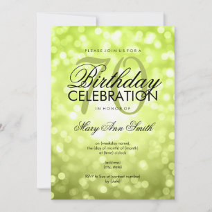 Elegant 70th Birthday Party Green Glitter Lights Invitation