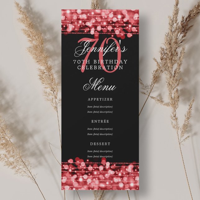 Elegant 70th Birthday Party Menu Ruby Red Lights Invitation ( 
Elegant 70th Birthday Party Menu Ruby Red Lights Invitation)