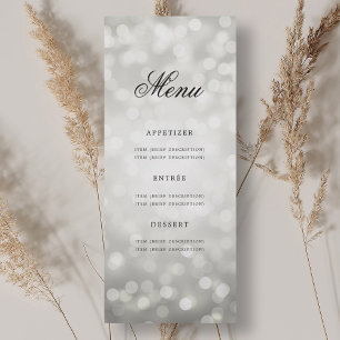Elegant 70th Birthday Party Menu Silver Bokeh Invitation