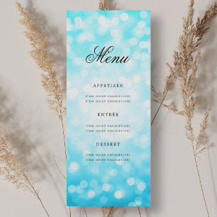 Elegant 70th Birthday Party Menu Turquoise Bokeh Invitation