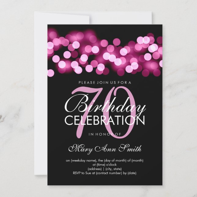 Elegant 70th Birthday Party Pink Hollywood Glam Invitation (Front)