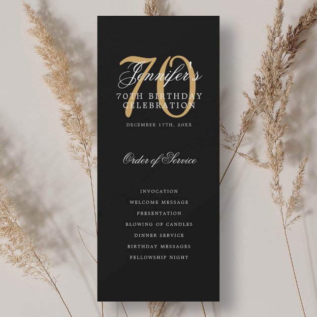 Elegant 70th Birthday Party Program Black Gold  Invitation (Elegant 70th Birthday Party Program Black Gold )