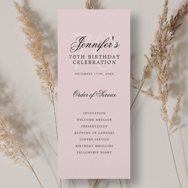 Elegant 70th Birthday Party Program Blush Pink  Invitation (Elegant 70th Birthday Party Program Blush Pink)