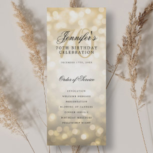 Elegant 70th Birthday Party Program Gold Bokeh Invitation