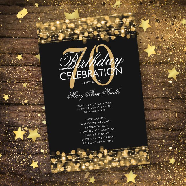 Elegant 70th Birthday Party Program Gold w/ Menu (Creator Uploaded)