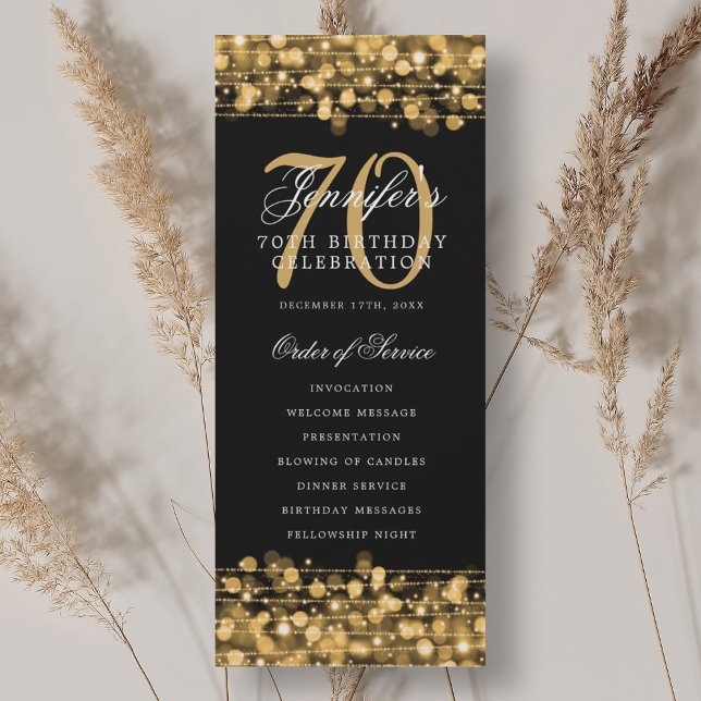 Elegant 70th Birthday Party Program Gold w/ Menu Invitation (Elegant 70th Birthday Party Program Gold w/ Menu)