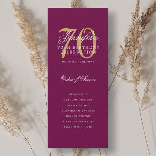 Elegant 70th Birthday Party Program Magenta Gold  Invitation