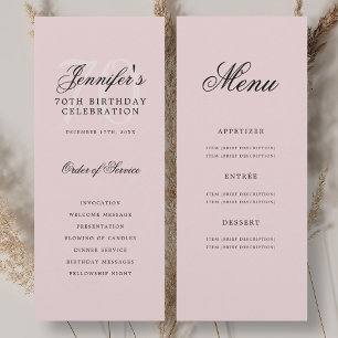 Elegant 70th Birthday Party Program Menu Blush  Invitation