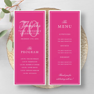 Elegant 70th Birthday Party Program Menu Hot Pink Invitation