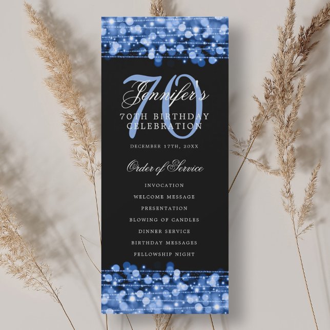 Elegant 70th Birthday Party Program Navy Blue Invitation (Elegant 70th Birthday Party Program Navy Blue)