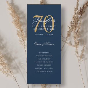Elegant 70th Birthday Party Program Navy Gold  Invitation