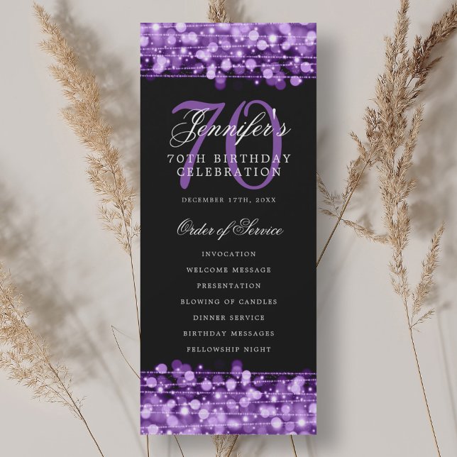 Elegant 70th Birthday Party Program Purple  Invitation (Elegant 70th Birthday Party Program Purple )