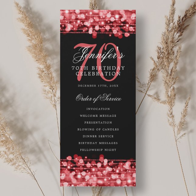 Elegant 70th Birthday Party Program Ruby Red  Invitation (Elegant 70th Birthday Party Program Ruby Red )