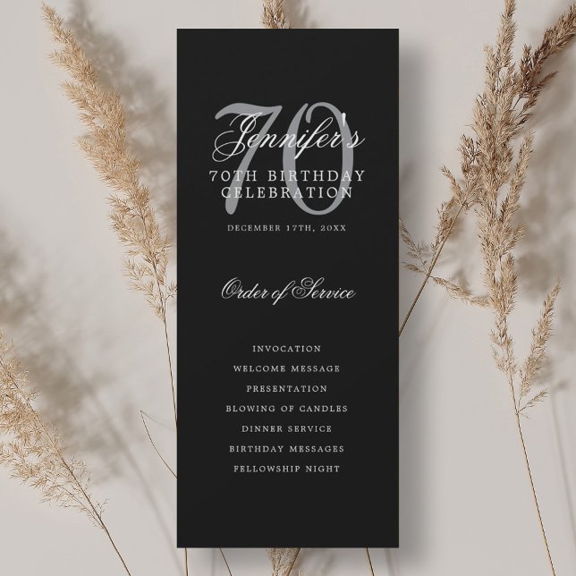 Elegant 70th Birthday Party Program Silver Black Invitation (Elegant 70th Birthday Party Program Silver Black)