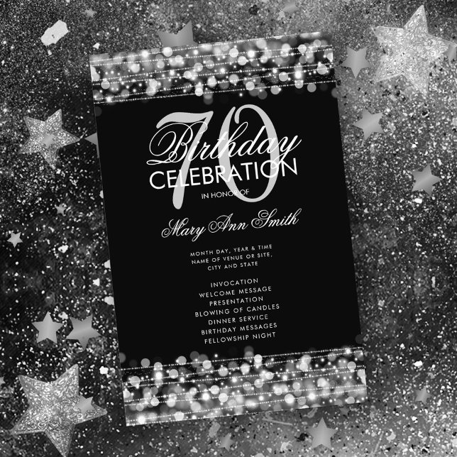 Elegant 70th Birthday Party Program Silver Menu (Creator Uploaded)