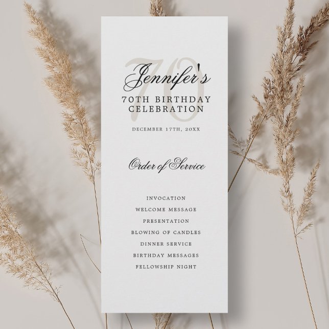 Elegant 70th Birthday Party Program White Black Invitation (Elegant 70th Birthday Party Program White Black)